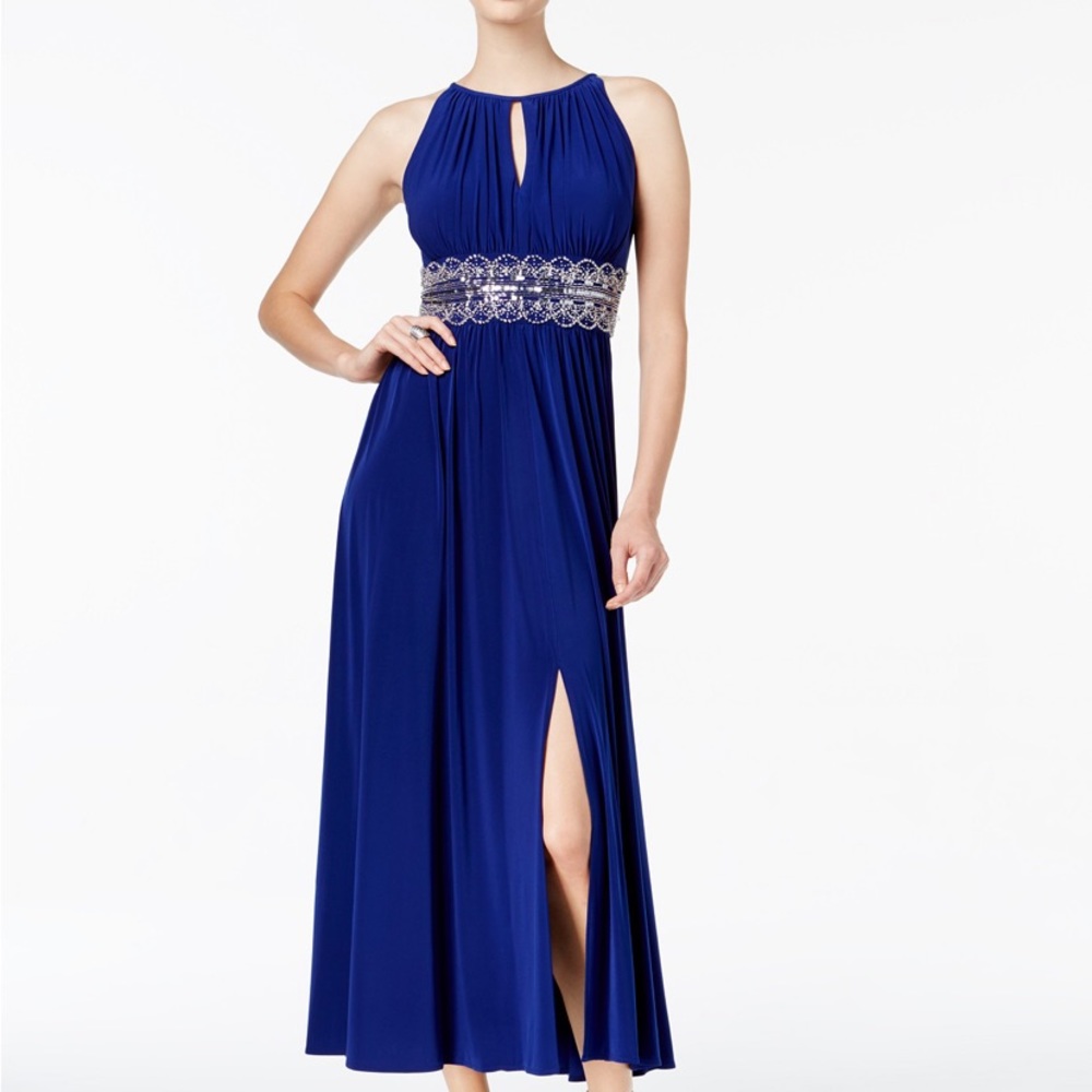R&M Richards Long Royal Blue Beaded Gown Size 12
